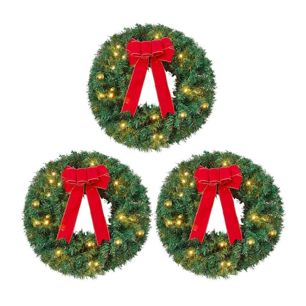 Joyfy 19 in. Christmas Wreath with LED Lights with Ribbon, 3