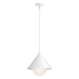 Remy 14 in. 1 Light 60-Watt White/Opal Glass Pendant Light