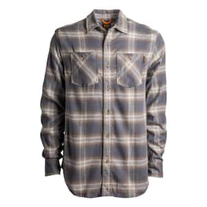 Woodfort Men's L Vintage Indigo Plaid Flex Flannel Button Down Work Shirt