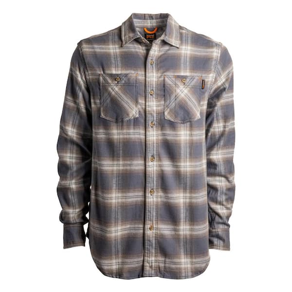 Timberland PRO Woodfort Men's L Vintage Indigo Plaid Flex Flannel Button Down Work Shirt