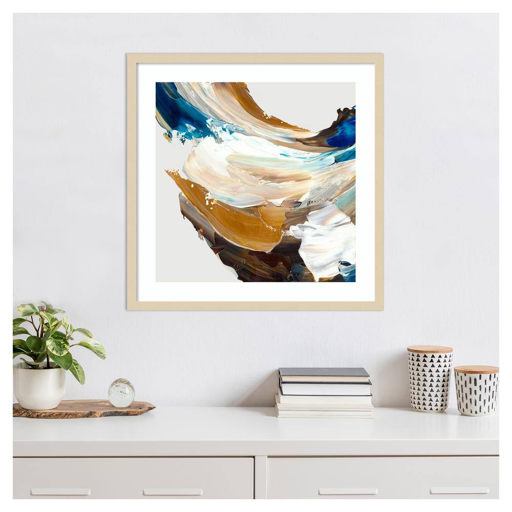 Crashing Blue Abstract Giclee Print with Natural Wood Frame