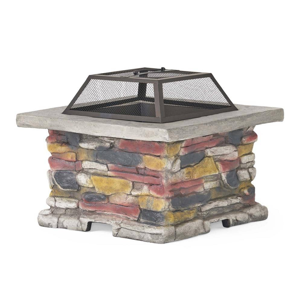 Staykiwi 28.7 in. W x 22 in. H Stone Square Wood Burning Outdoor Fire Pit in Cold Gray