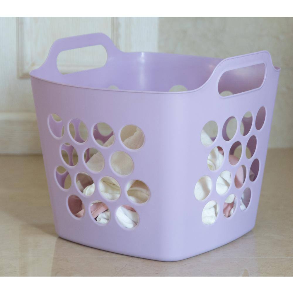 Purple Plastic Collapsible Stackable Laundry Hamper with Handles