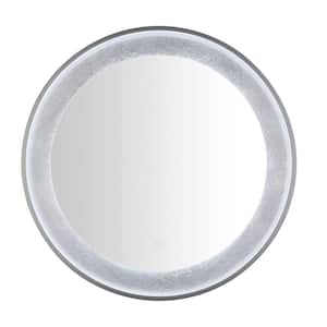 Erdem 30 in. W x 30 in. H Aluminum Round Modern Silver Grey/Silver Leaf LED Wall Mirror
