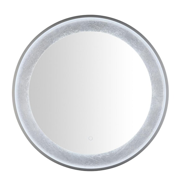 SAFAVIEH Erdem 30 in. W x 30 in. H Aluminum Round Modern Silver Grey/Silver Leaf LED Wall Mirror