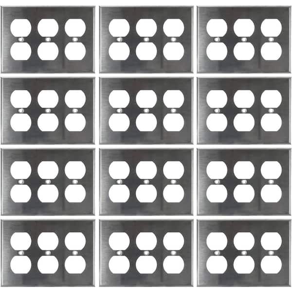 Sunlite Steel 3-Gang Screw-in Duplex Receptacle Wall Plate (12-Pack)