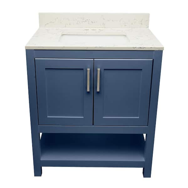Taos 31 in. W x 22 in. D x 36 in. H Bath Vanity in Navy Blue with Lyra White Quartz Stone Top with White Basin