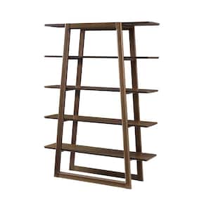 Currant 61.8 in. Black Walnut Bamboo 5-Shelf Ladder Bookcase