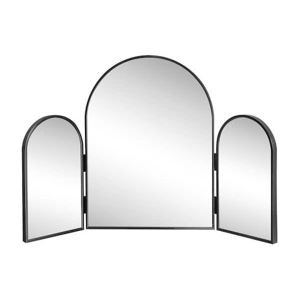 Verity 30 in. W x 20 in. H Medium Arch Trifold Aluminum Alloy Framed Vanity Mirror for Tabletop and Wall Mount, Black