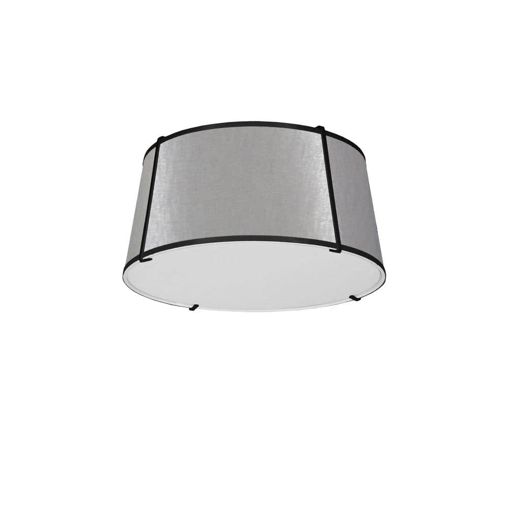 Trapazoid 8 in. H 3-Light Matte Black Flush Mount with Laminated Fabric Sha