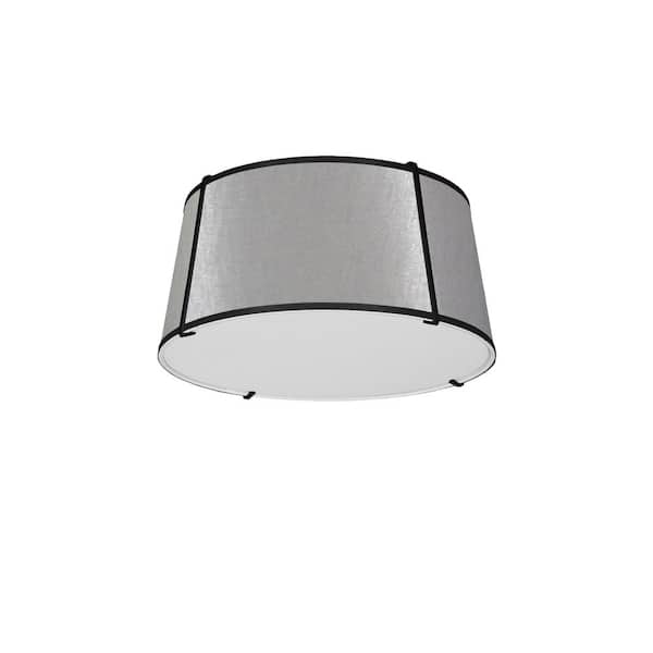 Dainolite Trapazoid 8 in. H 3-Light Matte Black Flush Mount with Laminated Fabric Shades