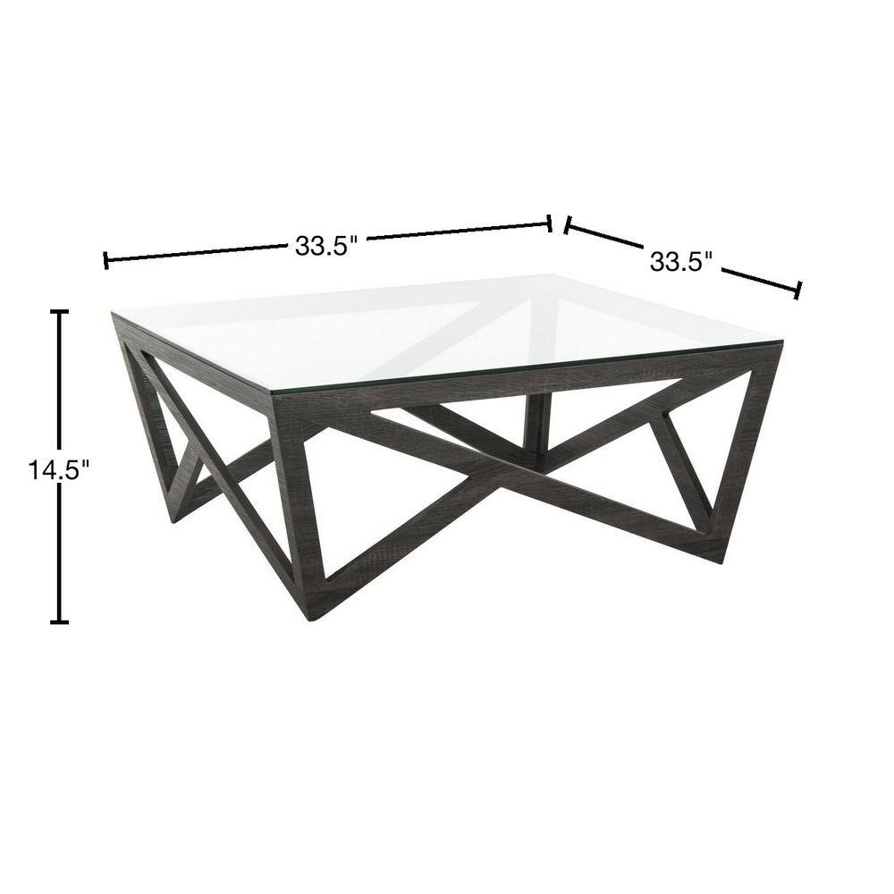 Transitional Gray-Brown Square Wood & Glass Coffee Table
