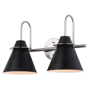 Talia 18 in. 2-Light Brushed Nickel and Matte Black Vanity Light with Metal Shade