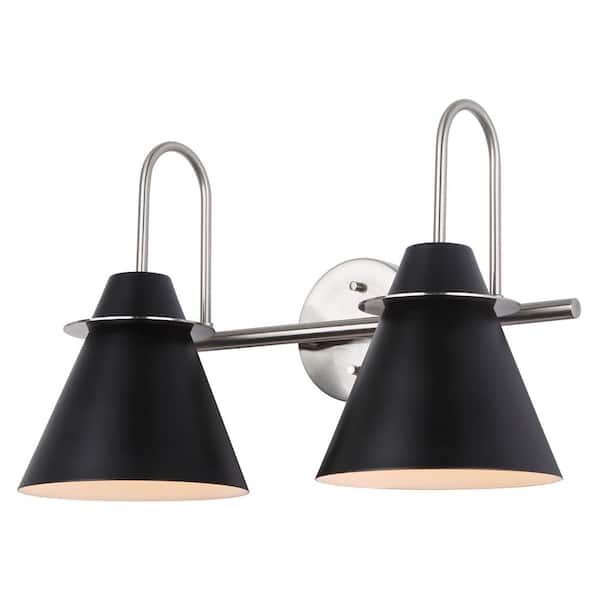 CANARM Talia 18 in. 2-Light Brushed Nickel and Matte Black Vanity Light with Metal Shade