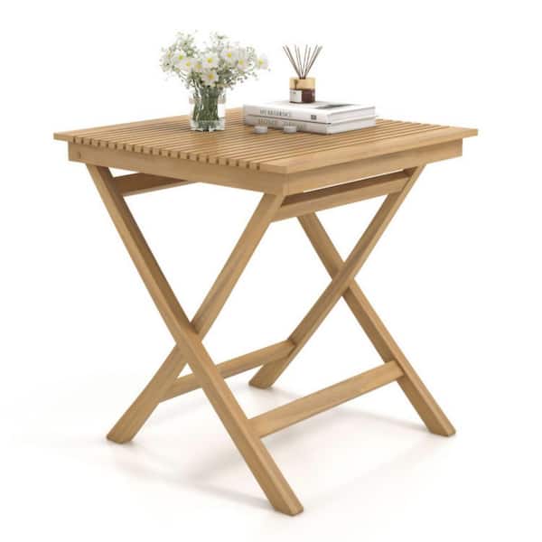 27.5 in. W Teak Folding Patio Side Table Slatted Top Outdoor Bistro Table for Deck, Porch or Garden