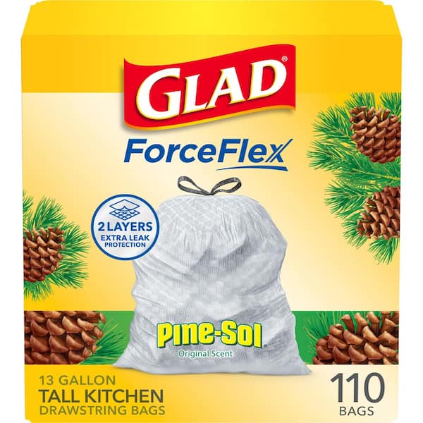 ForceFlex White Drawstring Pine Sol Trash Bags 13 Gal. 110ct