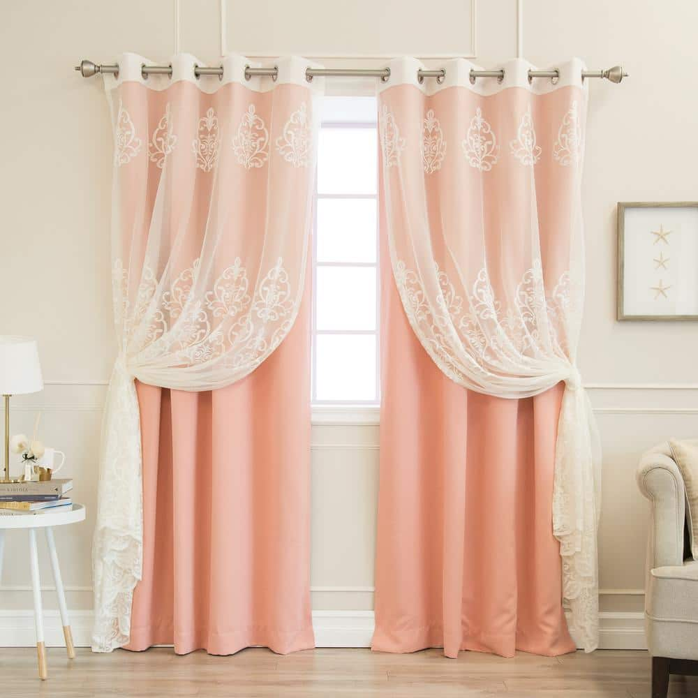 Best Home Fashion Coral Solid Grommet Sheer Curtain 52 In W X 84 In L Set Of 2 Mm Sil Agata Gs 84 Coral The Home Depot