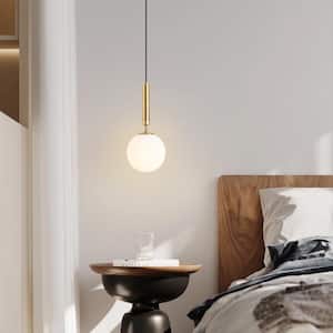5.9 in. Dia 1-Light Brass Globe Mini Pendant Light with Frosted Glass for Kitchen Island Dining Room
