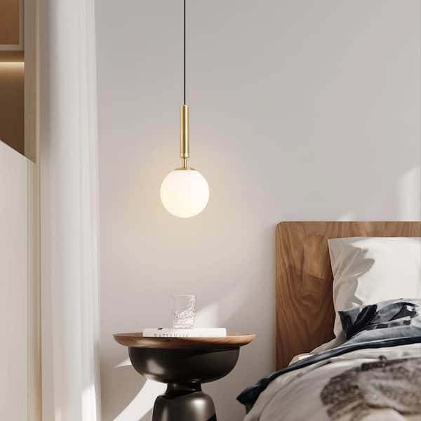 5.9 in. Dia 1-Light Brass Globe Mini Pendant Light with Opal Glass for Kitchen Island Dining Room