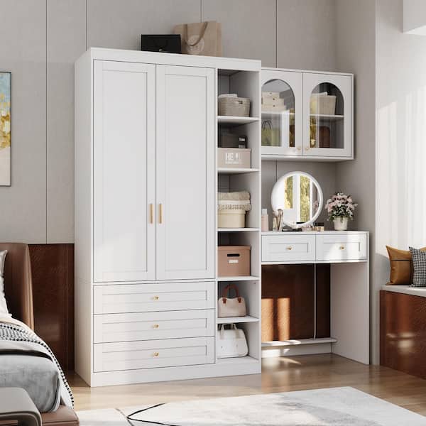 FUFU&GAGA White 74.8 in. W Wardrobe Armoires Closet System