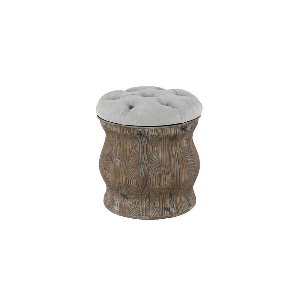 Litton Lane 18 in. Light Gray Storage Stool with Tufted Seat