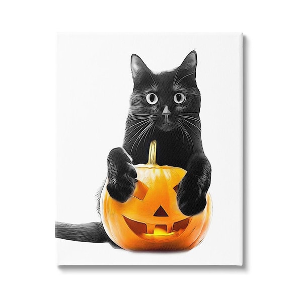 Stupell Industries Black Cat and Jack-o-Lantern by Annalisa Latella 1-Piece Unframed Graphic Print Animal Poster Art Print 30 in. x 24 in.
