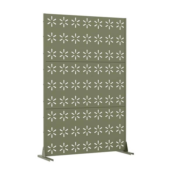 72 in. x 47 in. Outdoor Green Metal Privacy Screen Garden Fence in Star Pattern