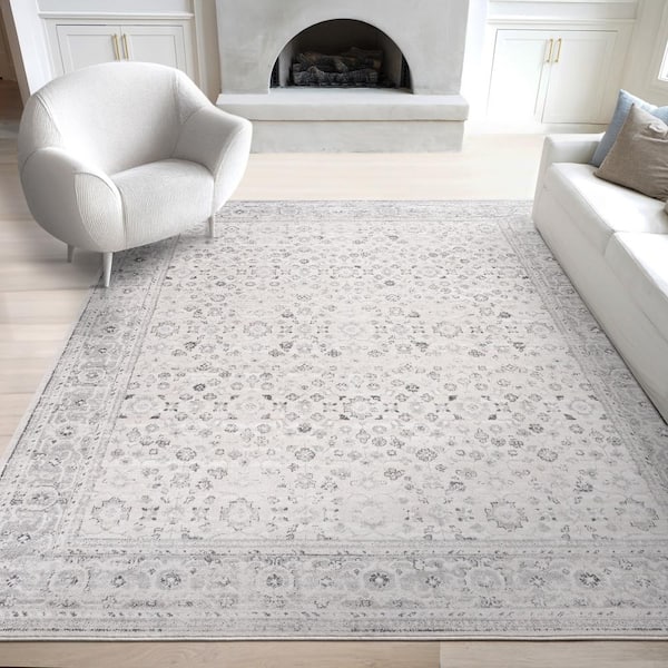 Magic Traditional Cream and Gray 9 ft. x 12 ft. Oriental Indoor Area Rug