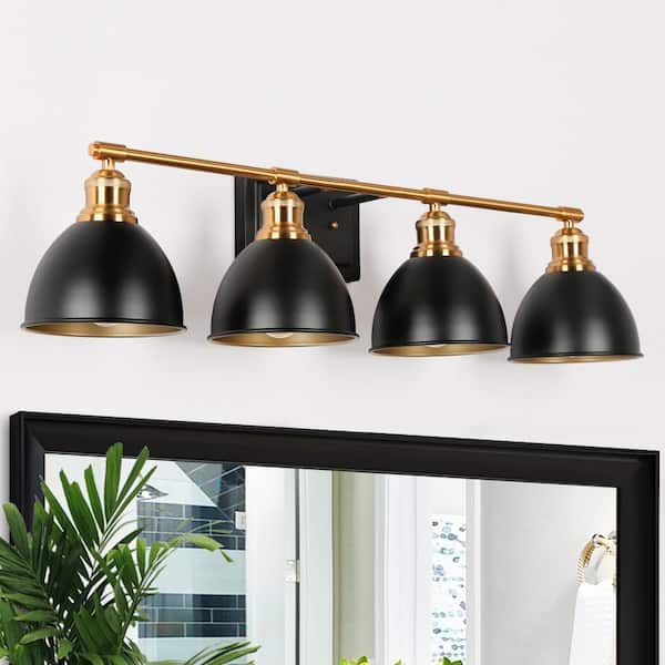 Zevni 31.5 in. Modern 4-Light Black Bathroom Vanity Light, Industrial Bath Lighting Brass Gold Wall Sconce