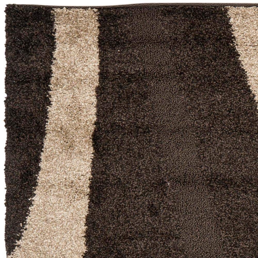 Deluxe Dark Brown & Beige Square Shag Rug, Easy Care Synthetic, 79"