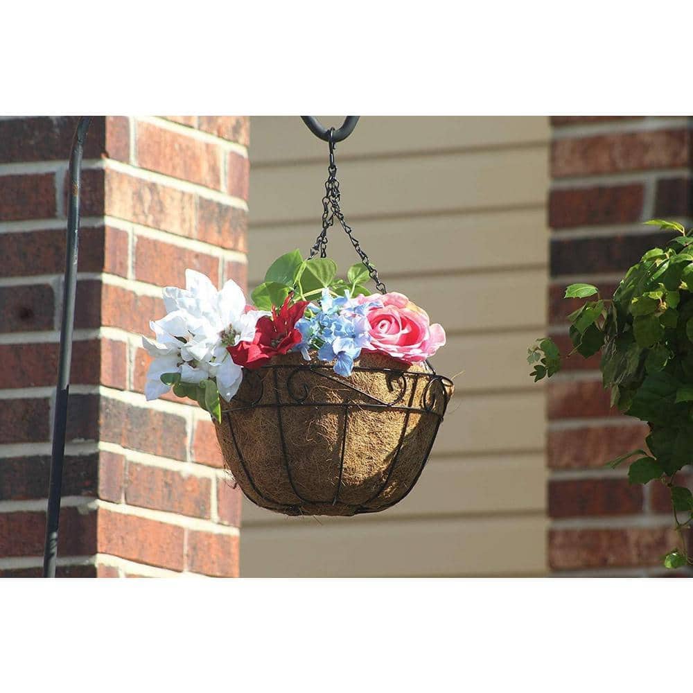12 Inch Round Black Metal Hanging Planter Baskets with Coco Liner (4-Pack)