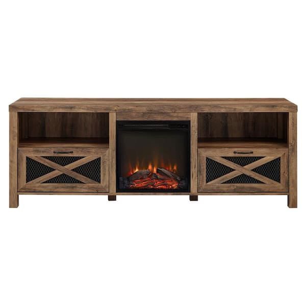 Boyel Living Brown Industrial Farmhouse Metal Mesh Drop-Down X-Door TV Stand Fits TVs up to 70 to 85 in.