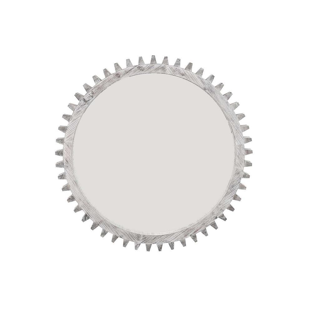White 26 in. W x 26 in. Wood Round Hanging Gear Shape Decorative Mirrors, D