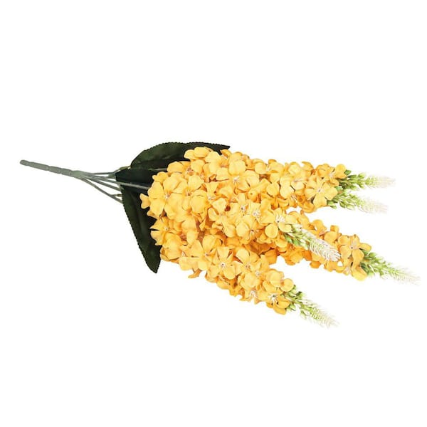 LIVING LUXURY 23 in. Yellow Artificial Larkspur Flower Stem Bush