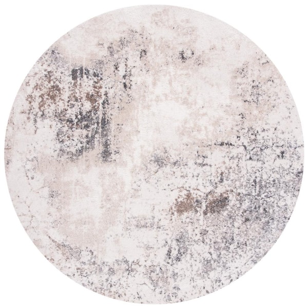 SAFAVIEH Aston Ivory/Gray 5 ft. x 5 ft. Geometric Distressed Round Area Rug