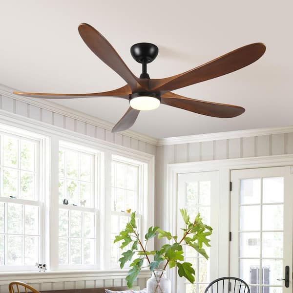 62 in. 1-Light Indoor/Outdoor Modern Solid Wood with Remote Control DC Motor 5-Blade Ceiling Fan, Brown