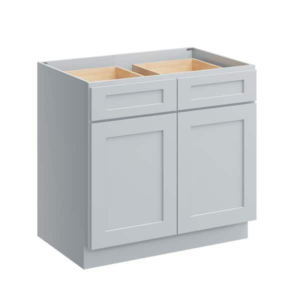 36 in. W x 24 in. D x 34.5 in. H Plywood Ready to Assemble Floor Base Kitchen Cabinet in Dove Grey with 2 Drawers