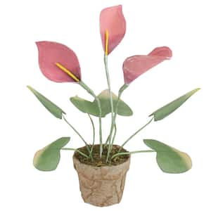 19 in. Pink and Green Artificial Decorative Calla Lily Plant