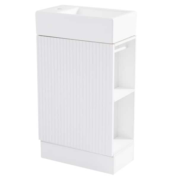18.6 in. Single Sink Freestanding White Bath Vanity with White Ceramic Top, Left or Right Orientation