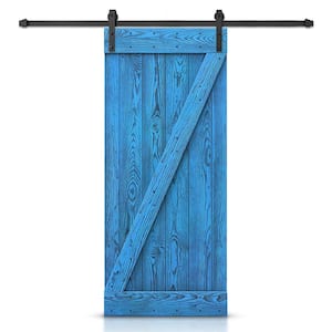 20 in. x 84 in. Z Bar Ready To Hang Wire Brushed Blue Thermally Modified Solid Wood Sliding Barn Door with Hardware Kit