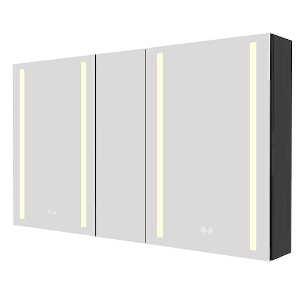 NTQ Solix 50 in. W x 30 in. H Large Rectangular Aluminum Wall Mount Smart Bathroom Black LED Medicine Cabinet with Mirror
