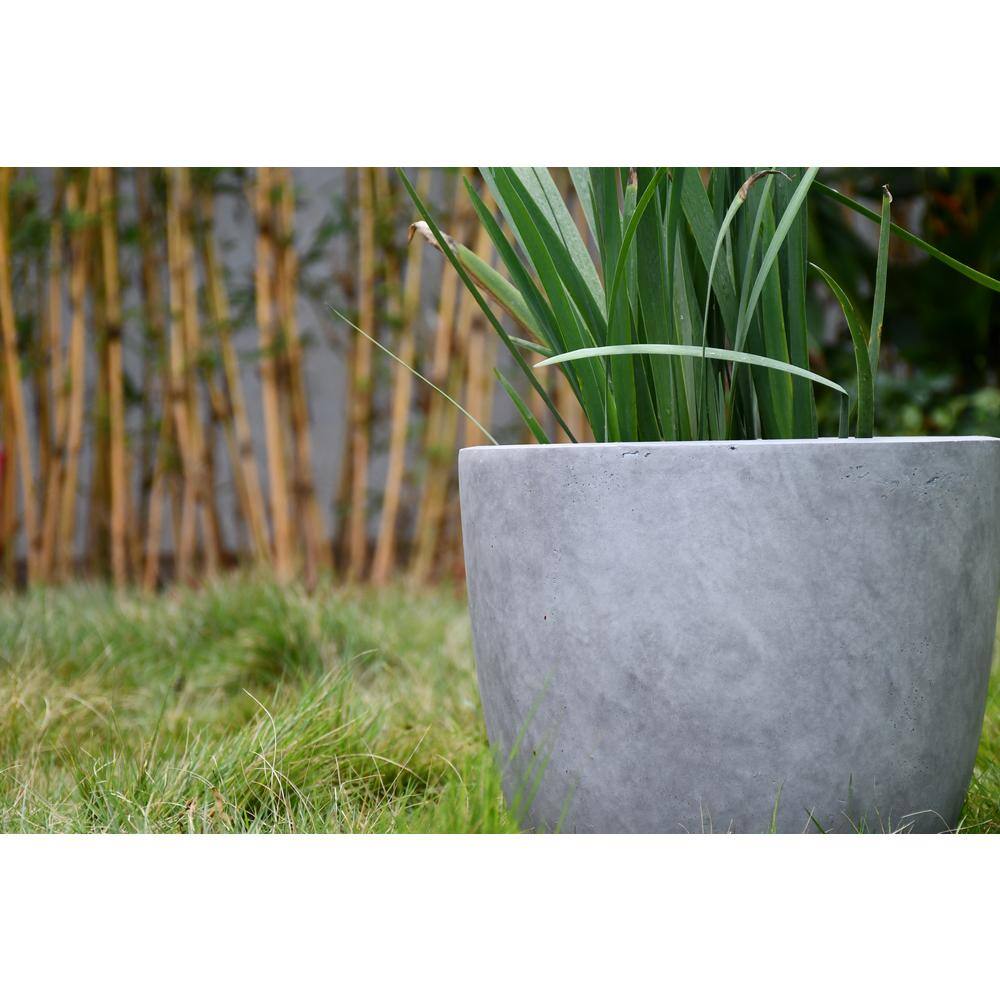 16.93" Natural Concrete Round Lightweight Outdoor Planter