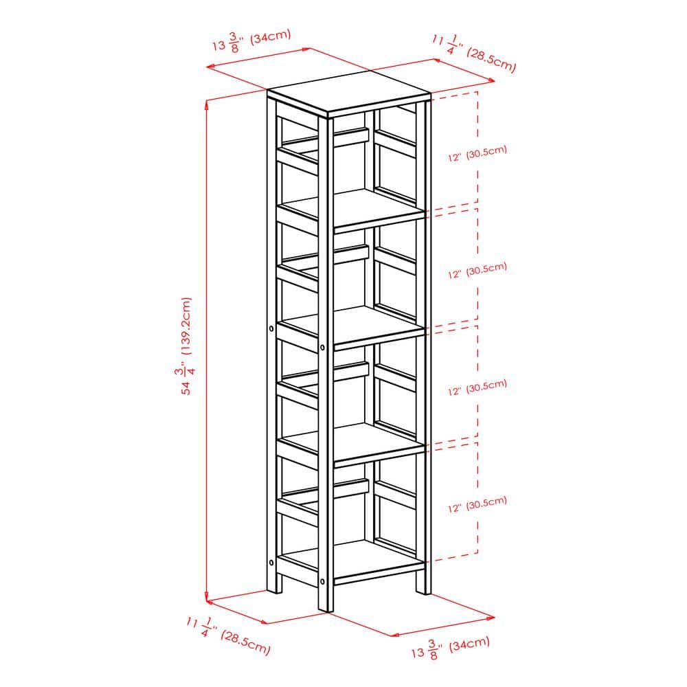 Espresso Medium Wood 4-Section Narrow Open Storage Shelf