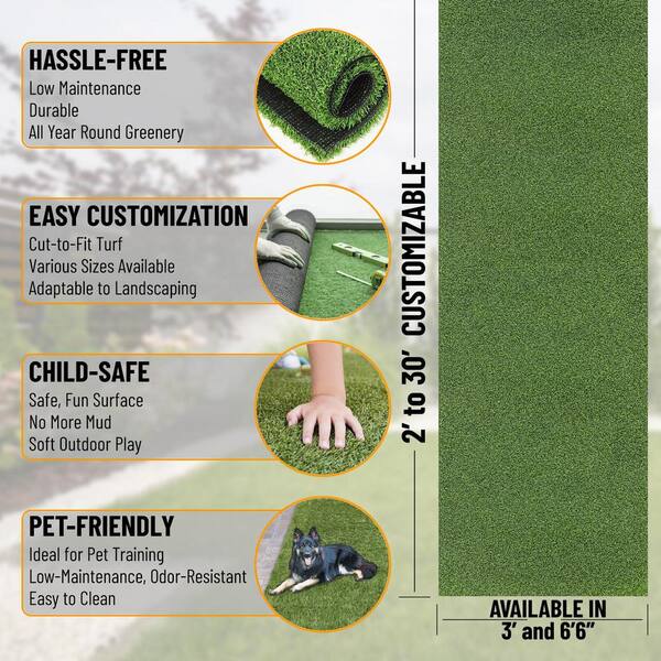 Ottomanson Pet Training Easy Clean 3 ft. x 3 ft. Indoor/Outdoor Green Reusable Training Artificial Grass Pad, Runner Rug
