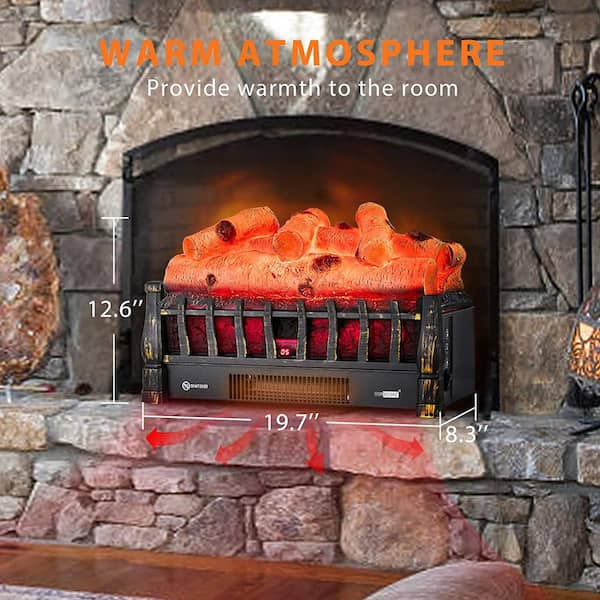 VIVOHOME 110V Electric good Fireplace Insert Log Quartz Realistic Ember Bed Fan Heate