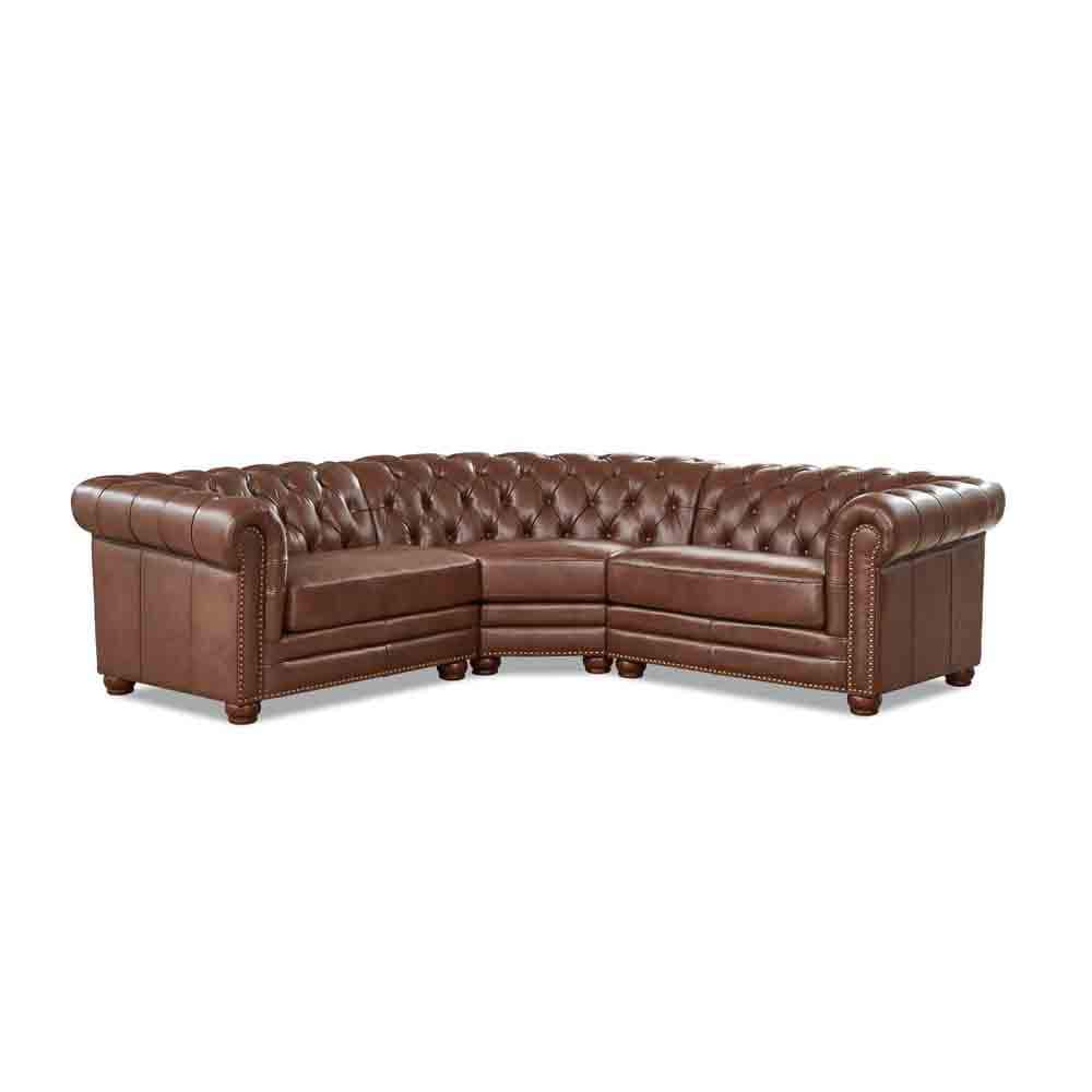 Hydeline Aliso 100 in. W Rolled Arm 3-Piece Leather Symmetrical Chesterfield Sectional Sofa in Brown, Pecan -  6988-SECT3-1566