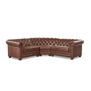 Aliso 100 in. Rolled Arm 3-Piece Leather L-Shaped Sectional Sofa in Pecan with Removable Cushions