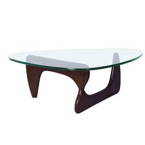 Dark Triangle Wood Outdoor Coffee Table with Tempered Glass Top