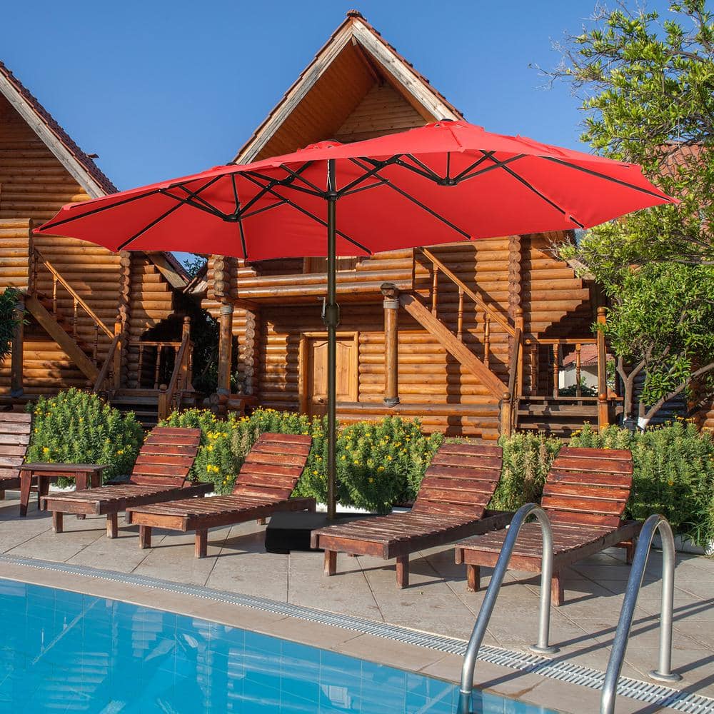 Wine Red 15 ft Double Sided Patio Umbrella with Steel Frame