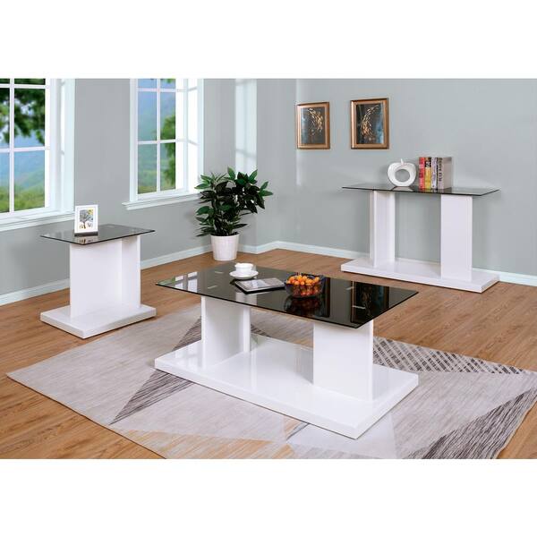 Furniture of America Cricket 22 in. Black and White Square Glass End Table  with Shelf IDF-4567WH-E - The Home Depot